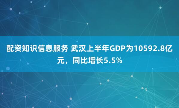 配资知识信息服务 武汉上半年GDP为10592.8亿元，同比增长5.5%